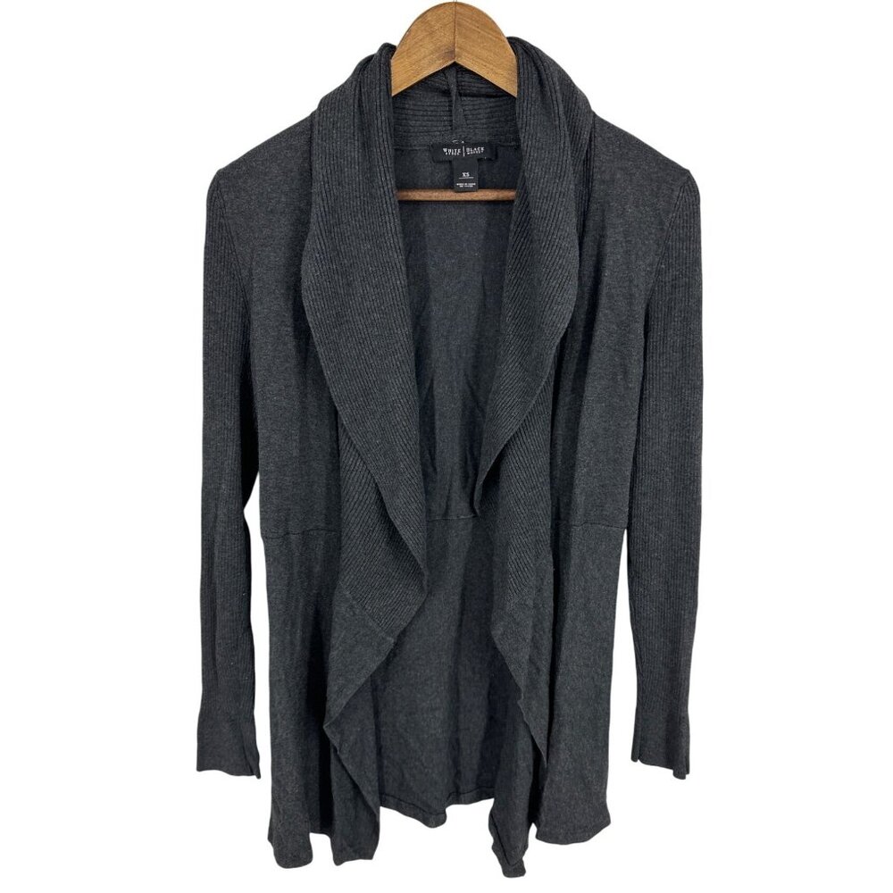 White House Black Market Ribbed Open Front Cardigan Sweater With Snap Collar XS